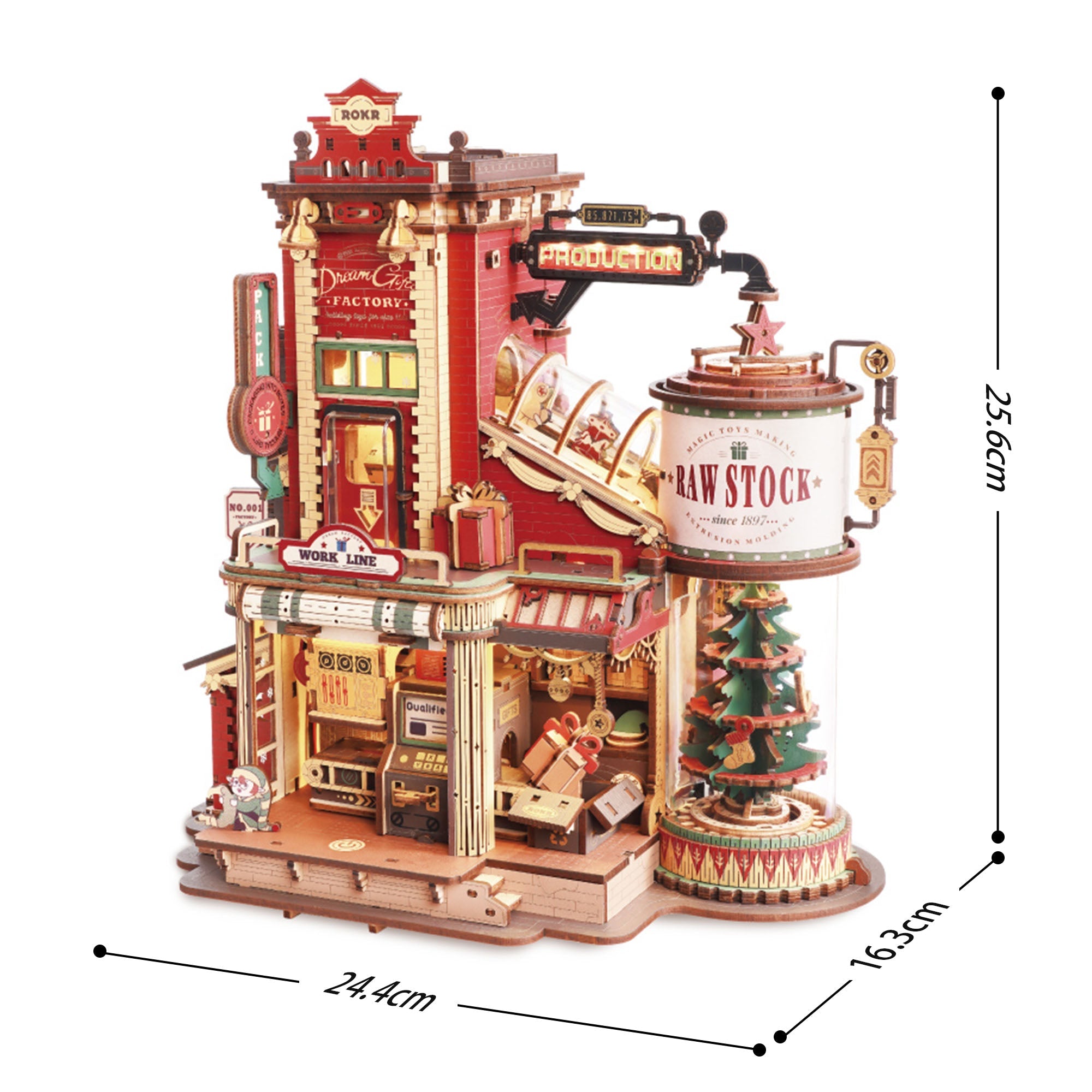 Christmas Dream Gift Factory 3D Wooden Puzzle Music Box with LED