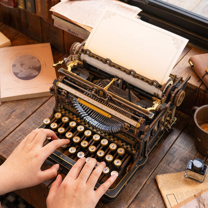 adult wooden typewriter puzzle real typing keys demonstration, mechanical 3d model kit writer home office decor