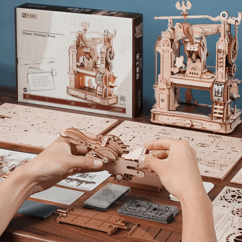 victorian printing press wooden model kit christmas birthday gift for crafters and mechanical puzzle builders
