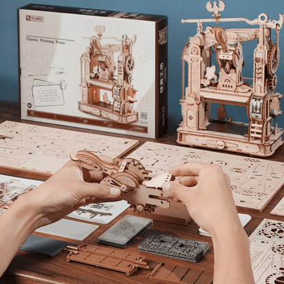 victorian printing press wooden model kit christmas birthday gift for crafters and mechanical puzzle builders