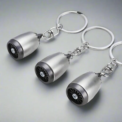 metal jet engine keychain CNC machined turbofan with rotating fan blades aviation everyday carry