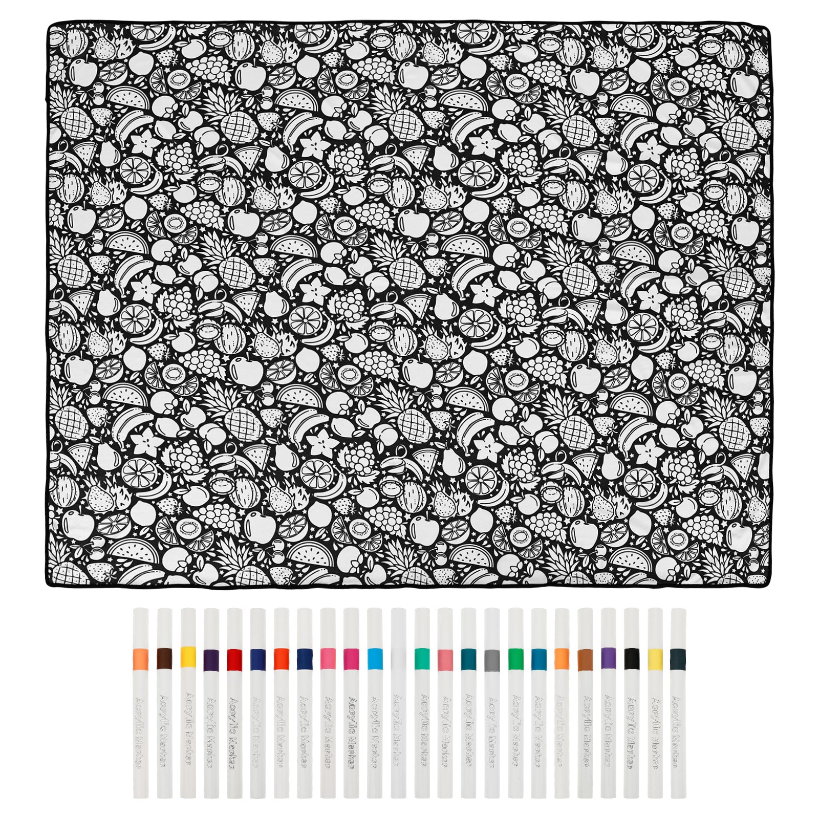 coloring blanket with 24 acrylic markers fruit doodle velvet throw diy craft gift for kids and adults, Fruits