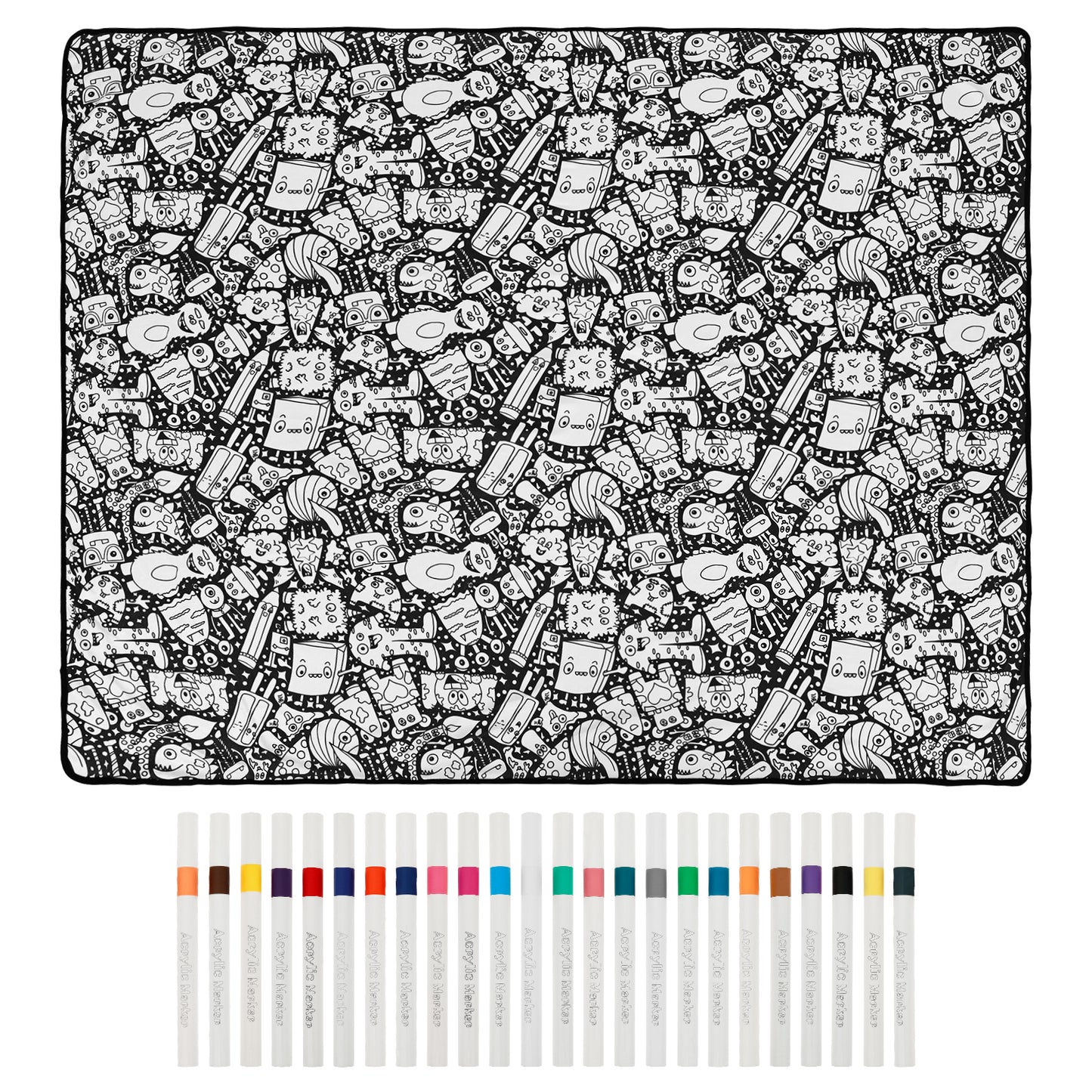 color your own blanket cartoon creature doodle print with 24 markers cozy velvet throw gift, Doodle Monsters