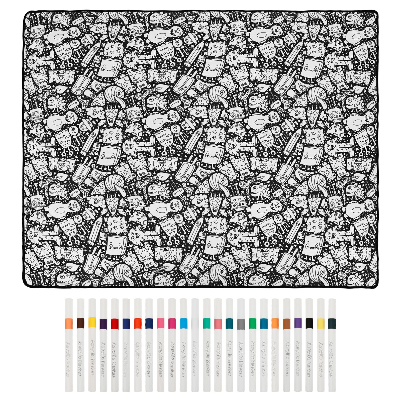 color your own blanket cartoon creature doodle print with 24 markers cozy velvet throw gift, Doodle Monsters