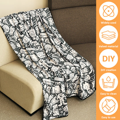 velvet coloring blanket draped on a sofa diy colour in throw easy to clean, Fruits, Doodle Monsters, Retro Tech