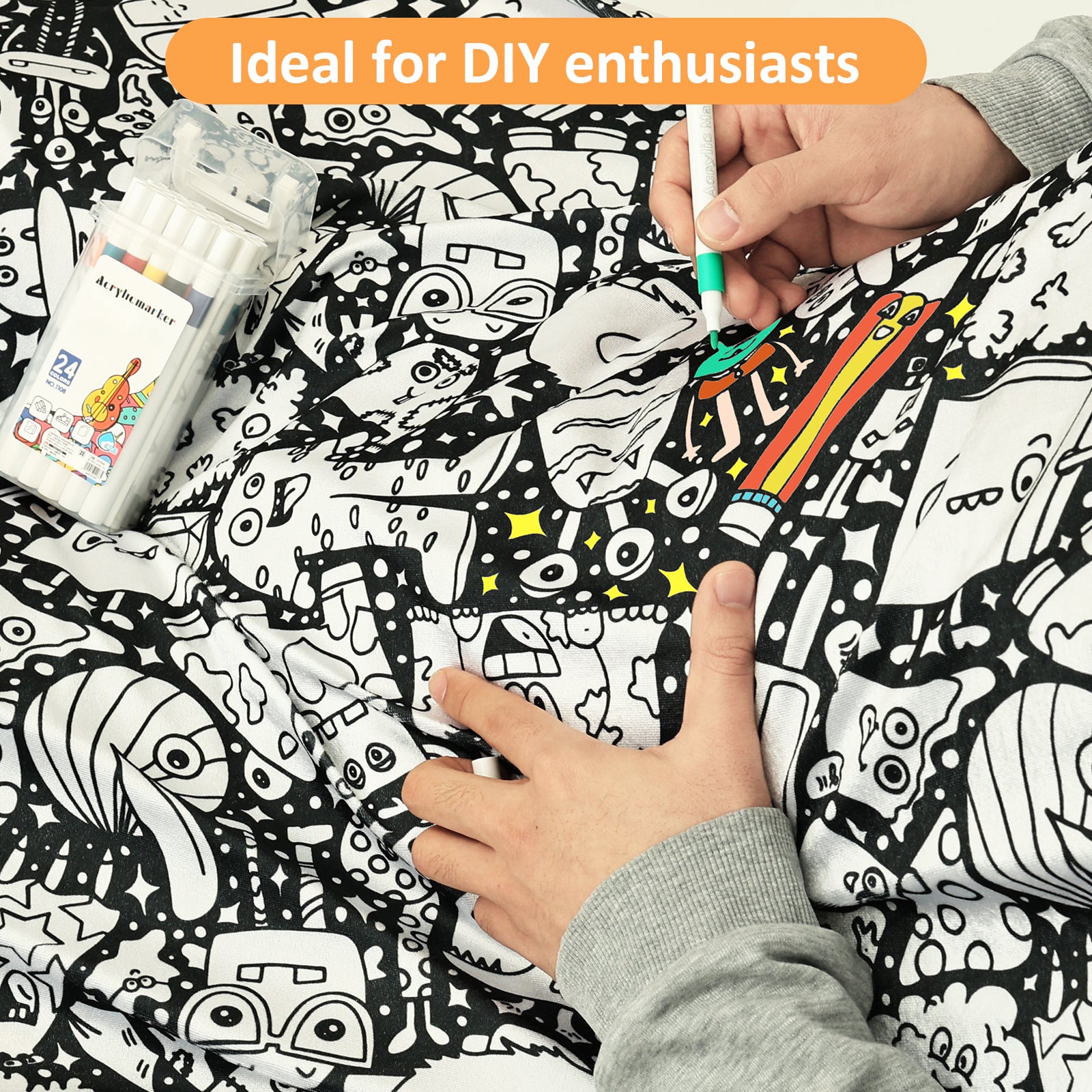 coloring in a doodle blanket with acrylic markers screen free craft activity for kids at home, Doodle Monsters