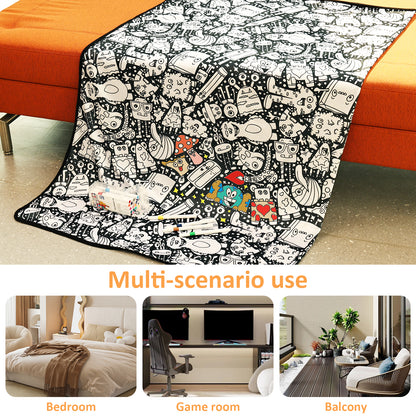 coloring blanket used in the bedroom games room and balcony cozy colour in velvet throw, Doodle Monsters