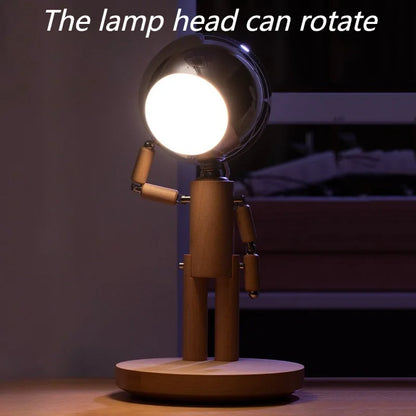 robot desk lamp with rotating head and poseable arms, adjustable wooden touch lamp for reading in bed, Tan, Brown