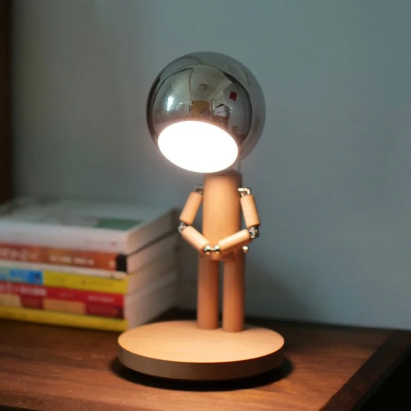 beech wood bedside lamp with warm dimmable light, battery powered reading lamp and housewarming gift for her, Tan