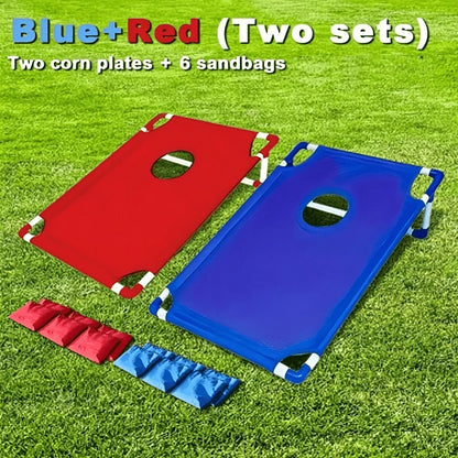 cornhole 2 pack with blue and red toss boards plus 6 sandbags, double bean bag toss set for team matches, 2 Boards (Red + Blue)