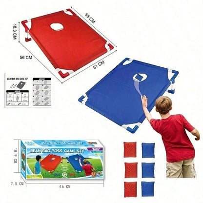 cornhole board dimensions 58 x 56 cm bean bag toss game set with gift box for kids ages 2 and up, Blue Board, Red Board, 2 Boards (Red + Blue)