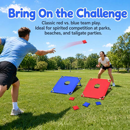 cornhole toss game for team play at parks beaches and tailgates, red vs blue bag toss set for birthday parties, 2 Boards (Red + Blue)
