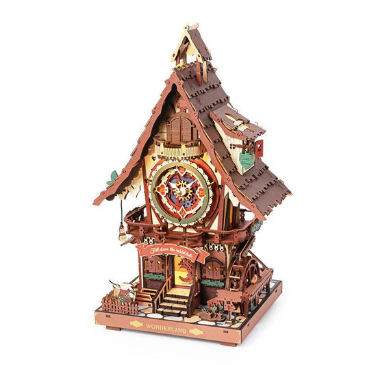 woodland cuckoo clock 3d wooden puzzle kit for adults painted fairytale house model with working clock, Colorful