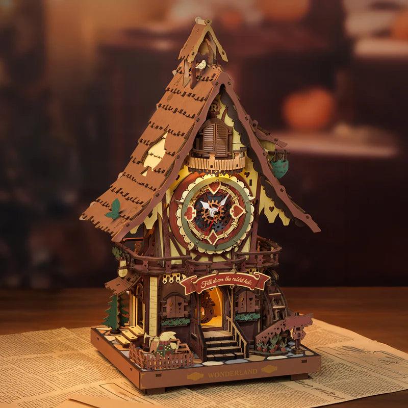 3d puzzle cuckoo clock with pull chain led lighting fairytale woodland cottage bedroom mood lamp, Colorful