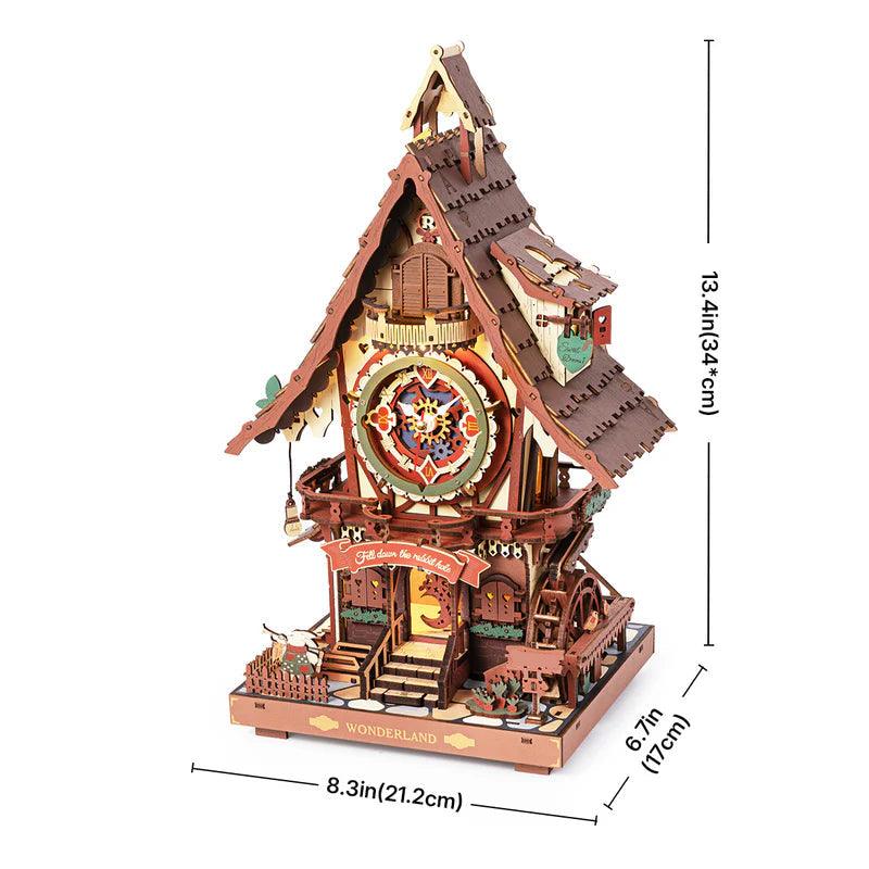 cuckoo clock puzzle kit assembled size 21 by 17 by 34 cm desk and wall shelf timepiece for home office, Colorful, Wood