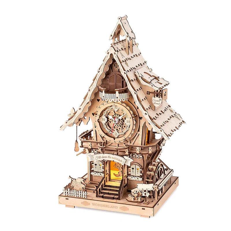 wooden clock kit for adults diy cuckoo house model with pendulum and hourly bird call, Wood