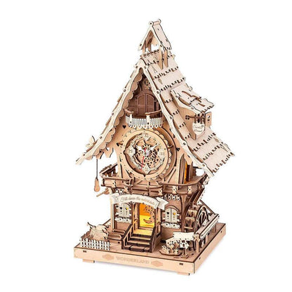 wooden clock kit for adults diy cuckoo house model with pendulum and hourly bird call, Wood