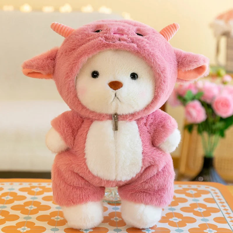 Cute soft teddy bear plush toy with removable hoodie outfit Teddy-Bear_Blue-30 Teddy-Bear_Blue-40 Teddy-Bear_Green-30 Teddy-Bear_Green-40 Teddy-Bear_Pink-30 Teddy-Bear_Pink-40