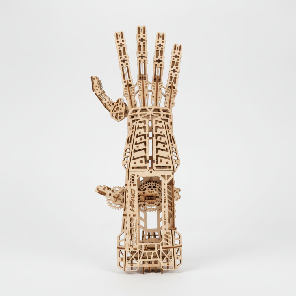 wooden mechanical hand back view 3d wooden puzzle for adults cyber hand gauntlet robotic hand model engineering DIY