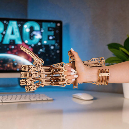 wearable wooden robotic hand bionic gauntlet 3d puzzle for adults articulated fingers cyber hand kit engineering project