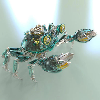 assembled mechanical crab model with jointed legs and grabbing pincers, sci fi desk sculpture for a study, Green