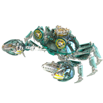 3d crab model in translucent teal green metal, mechanical animal kit for a shelf or office desk, Green