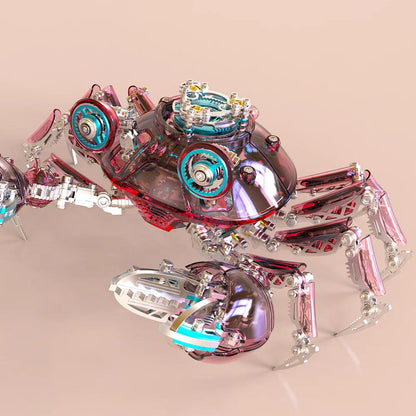 mechanical model kit with steampunk gearwork under a clear crimson carapace, engineering gift for him, Red