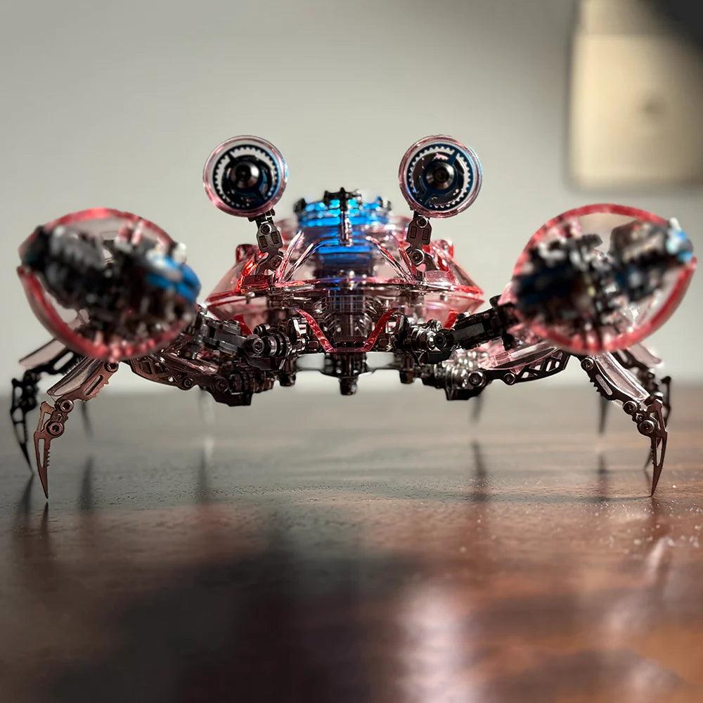 mechanical crab metal puzzle standing on a desk, finished display model for adults who build model kits, Red