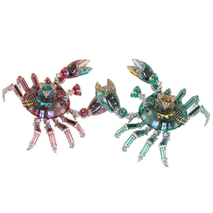 3d metal puzzle crab in two colourways side by side, 700 piece mechanical animal model kit for collectors, Red, Green