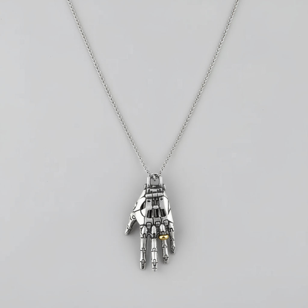 Mechanical Cybernetic Hand Pendant - Articulated Steampunk Jewelry with Movable Joints