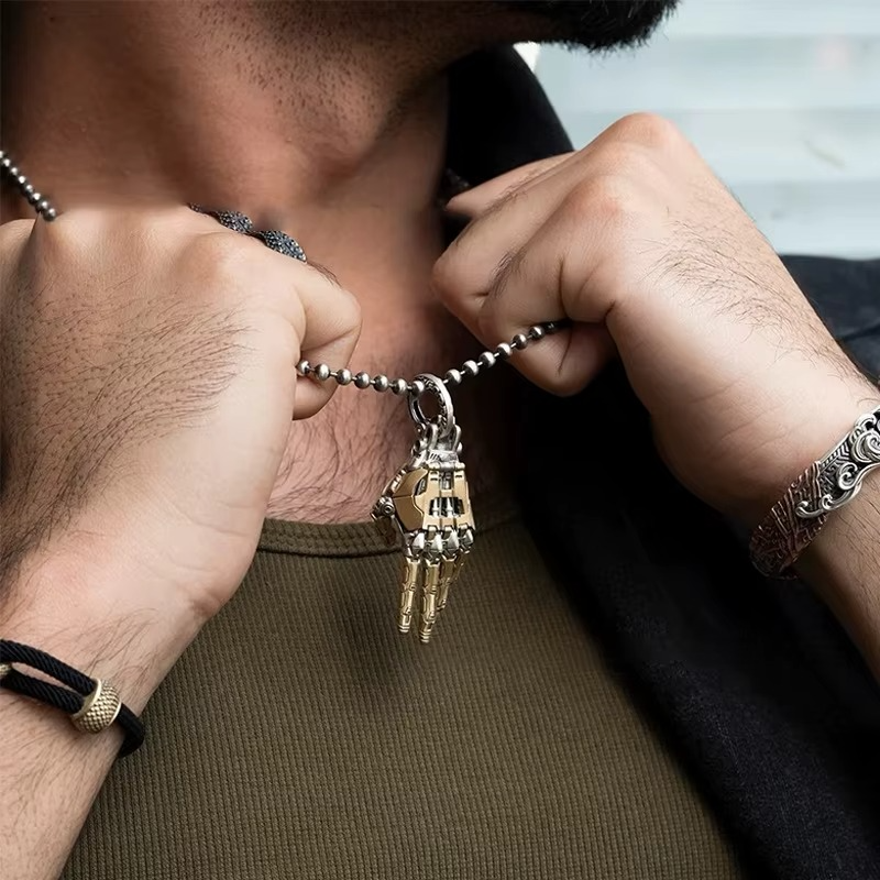 Mechanical Cybernetic Hand Pendant - Articulated Steampunk Jewelry with Movable Joints