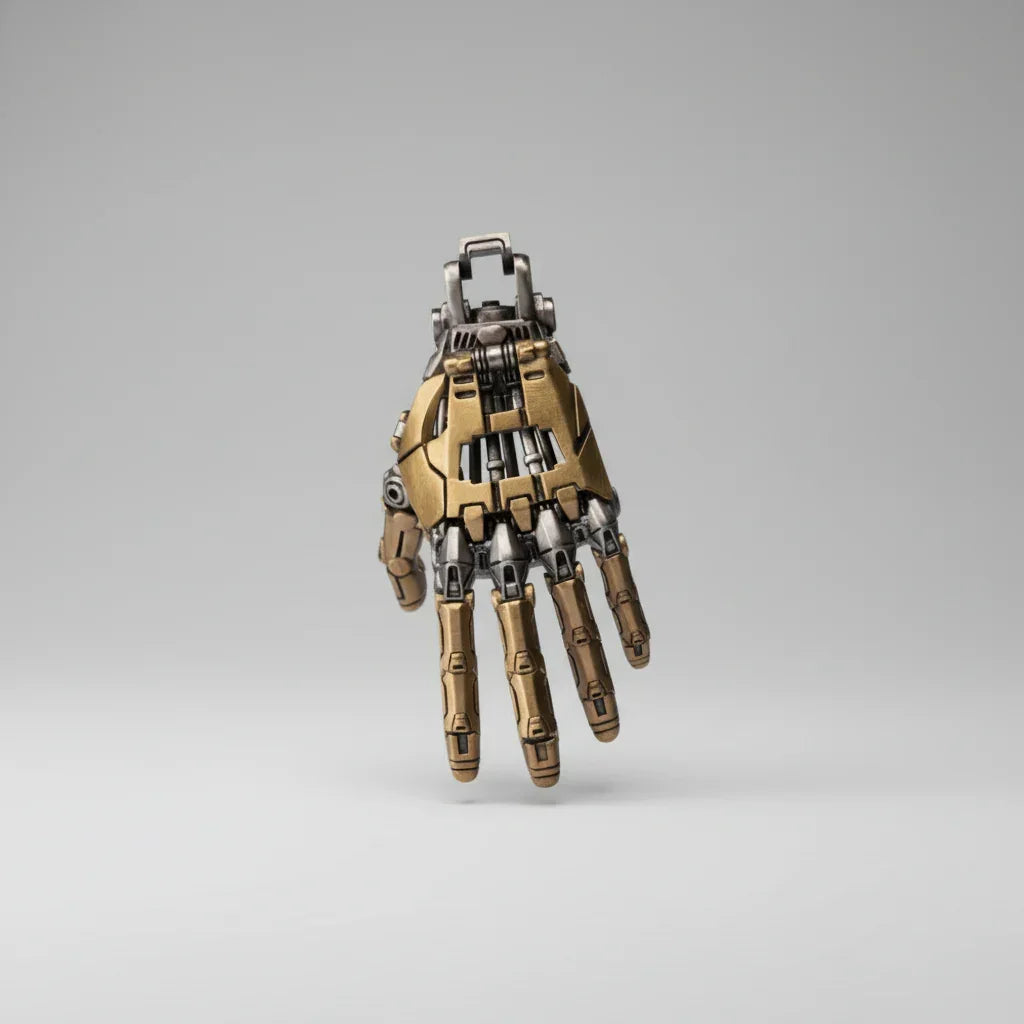 articulated mechanical cybernetic hand pendant with movable finger joints steampunk necklace for artists collectors - Gold, Silver