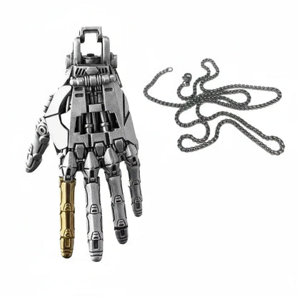 articulated mechanical cybernetic hand pendant with movable finger joints steampunk necklace for artists collectors poseable mechanical charm - Gold, Silver