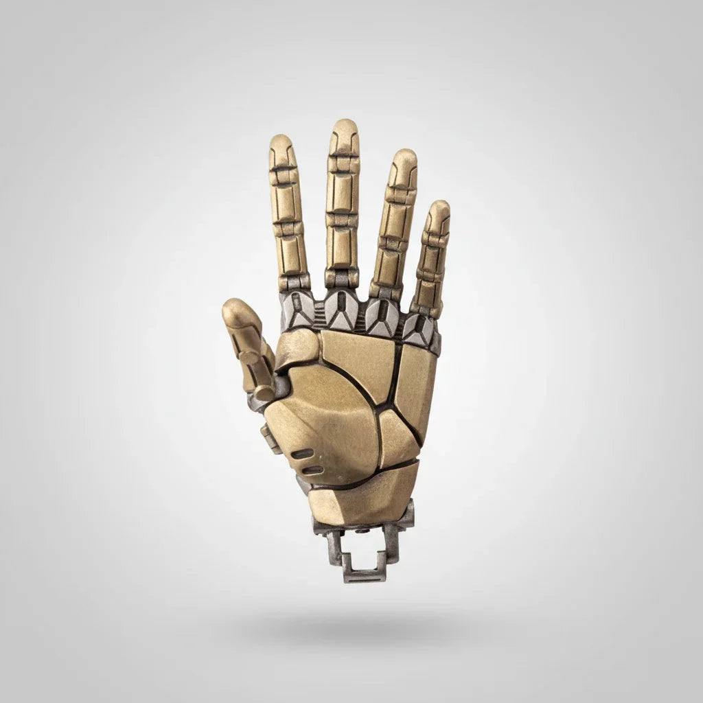 articulated steampunk pendant cybernetic hand jewelry conversation piece birthday christmas gift for makers - Gold, Silver