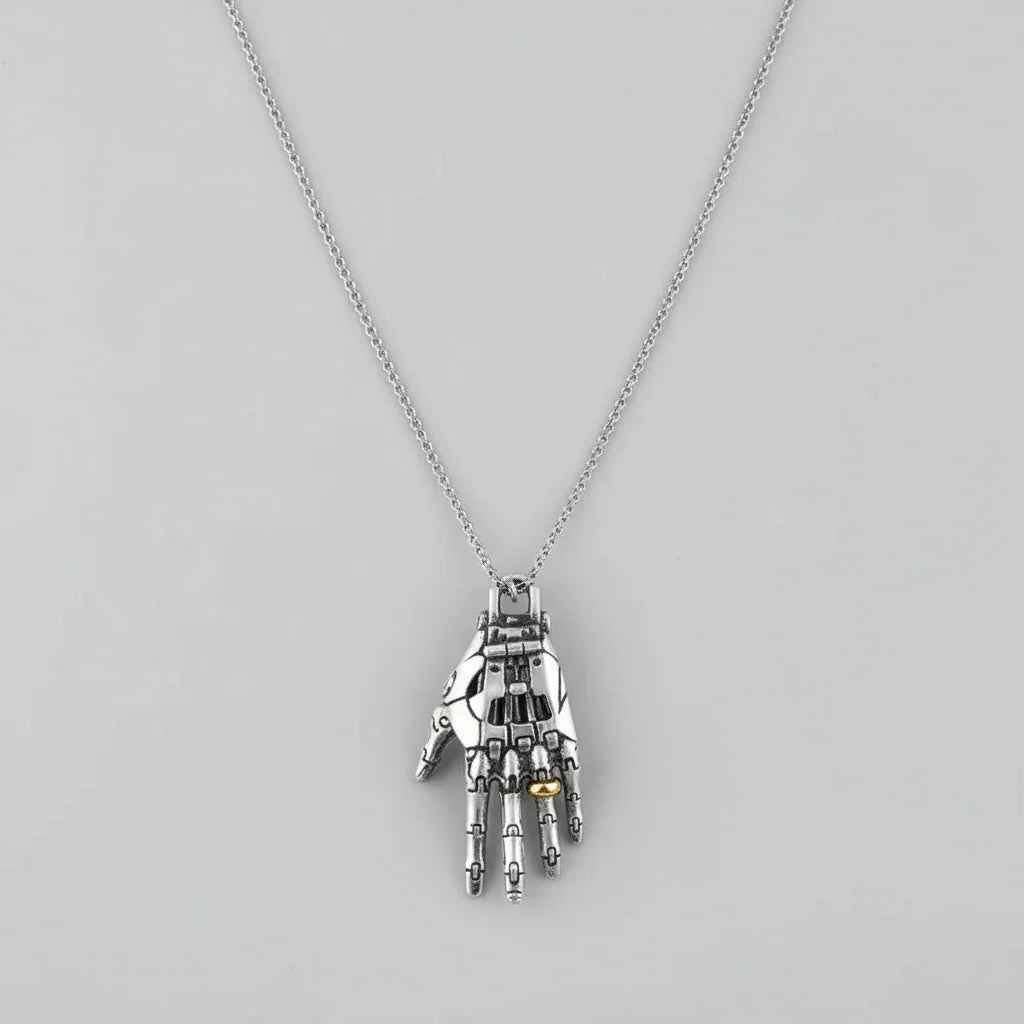 articulated mechanical cybernetic hand pendant with movable finger joints steampunk necklace for artists collectors wearable kinetic art - Gold, Silver