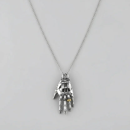 articulated mechanical cybernetic hand pendant with movable finger joints steampunk necklace for artists collectors wearable kinetic art - Gold, Silver
