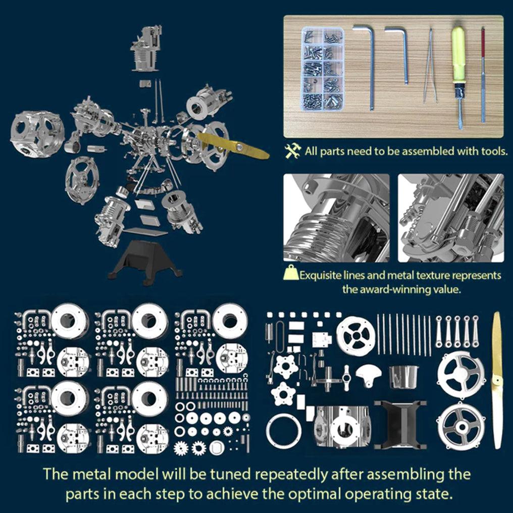 Puzzloria™ | DIY 1/6 Full Metal 5 Cylinder Radial Engine Model Kit - Puzzloria