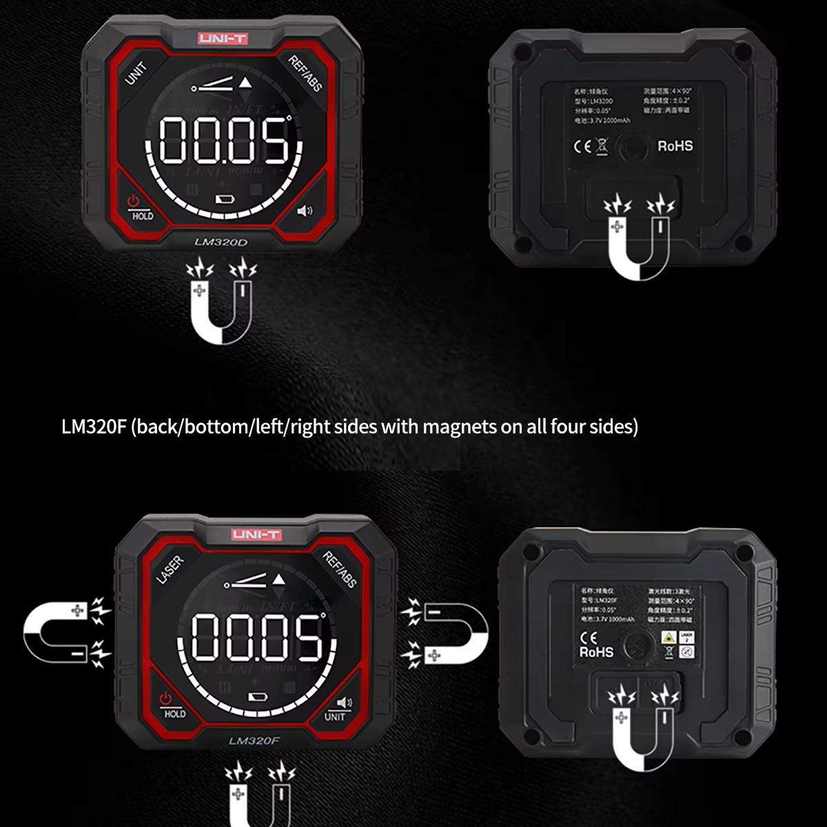 LM320D LM320E LM320F digital inclinometer magnetic angle finder with HD display