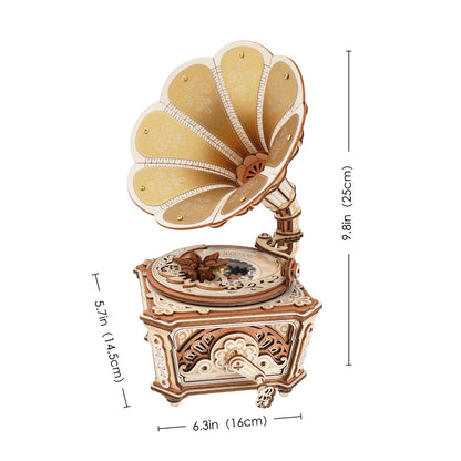wooden gramophone music box assembled size 6.3 x 5.7 x 9.8 inches vintage desk shelf display piece for adults