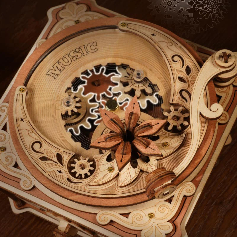 vintage gramophone music box centerpiece wood flower music script carving diy diva kit home decor adult gift