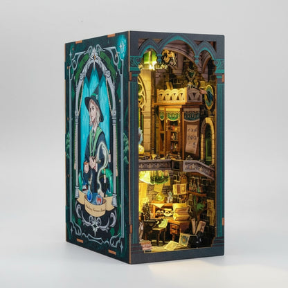 Puzzloria enchanted darkness common room book nook miniature with LED lights bookshelf insert decoration