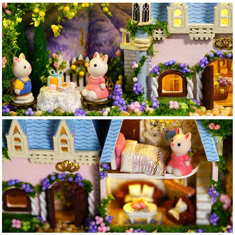diy miniature house kit craft gift for her birthday lit tin scene 1:24 wooden model, Green, Pink, Blue, Purple