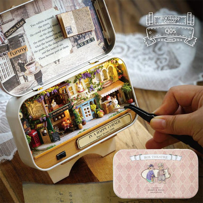 miniature dollhouse kit for adults with LED lighting printed tin case craft gift for her, Green, Pink, Blue, Purple