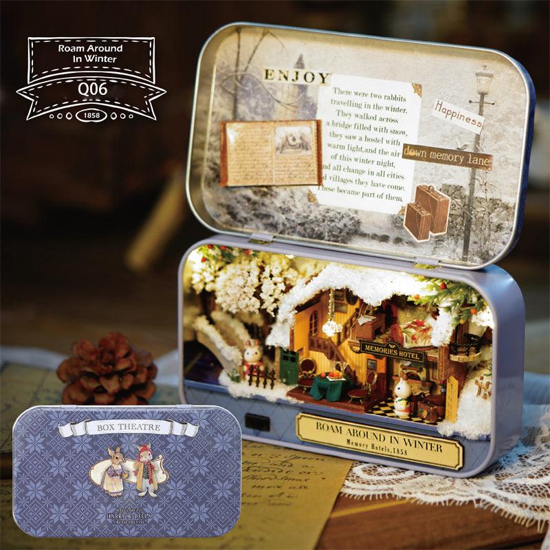 diy miniature kit rabbit figures cottage scene 1:24 scale tin room box hobby project, Green, Pink, Blue, Purple