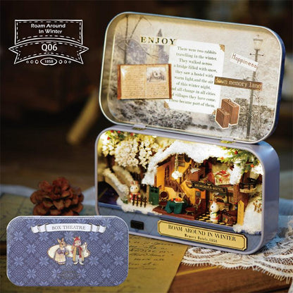 diy miniature kit rabbit figures cottage scene 1:24 scale tin room box hobby project, Green, Pink, Blue, Purple
