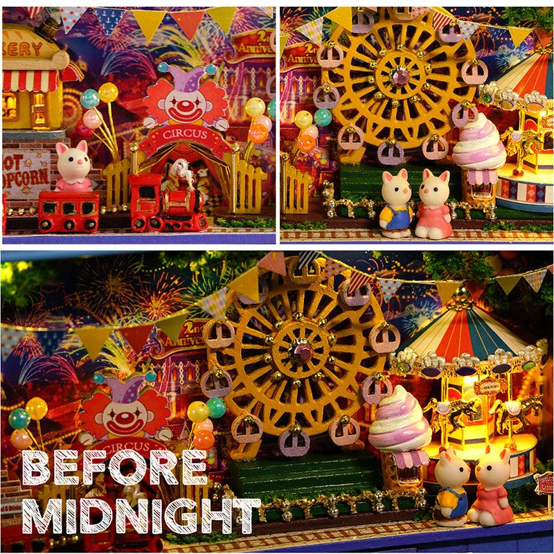 diy miniature scene kit with printed backdrop and tiny furniture for desk display, Green, Pink, Blue, Purple
