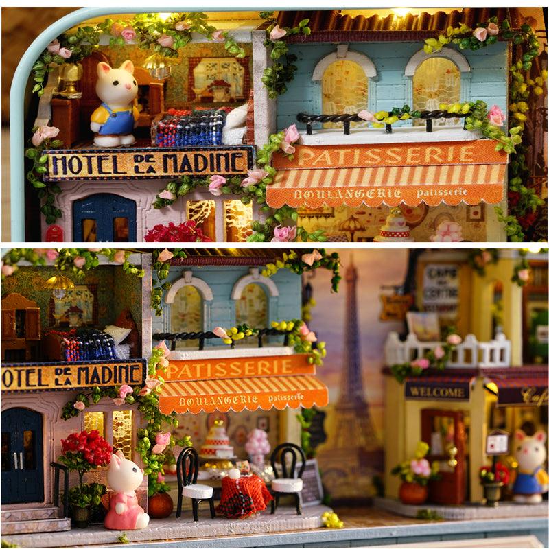 miniature kits for adults collectible tin theatre model with warm LED lighting inside, Green, Pink, Blue, Purple