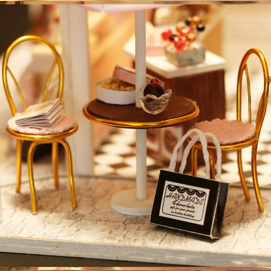 miniature house kits for adults lit patisserie model with handmade sweets and gold cafe chairs and counter