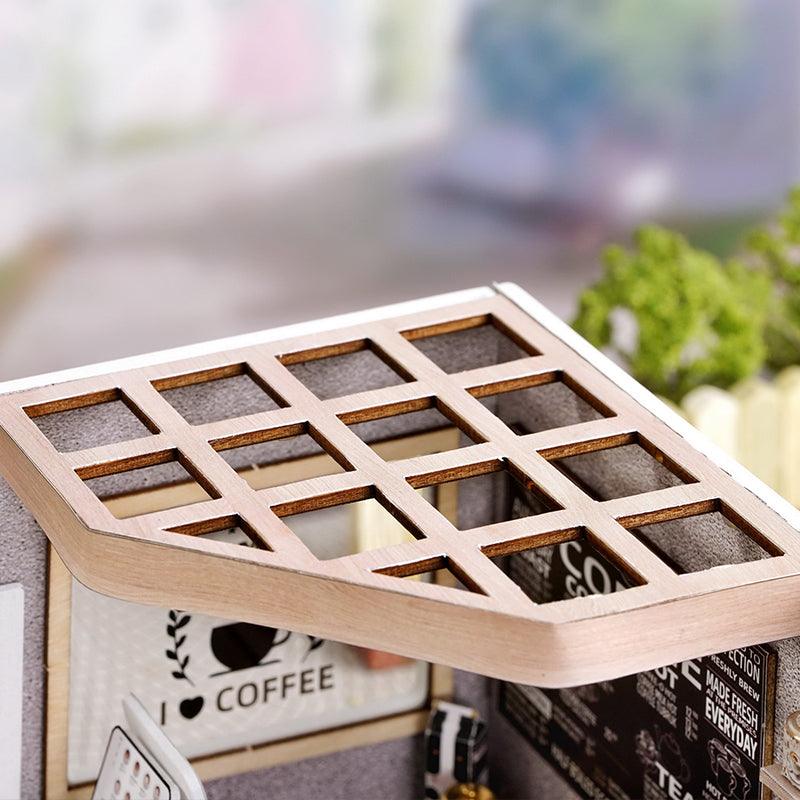 wooden miniature house kit beginner craft project lit coffee shop model for desk or bookshelf display