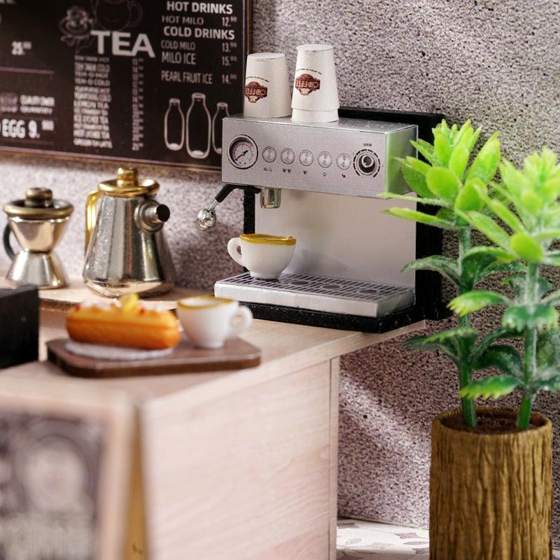 miniature kits for adults with detailed espresso machine and cafe furniture 1:24 wooden dollhouse build